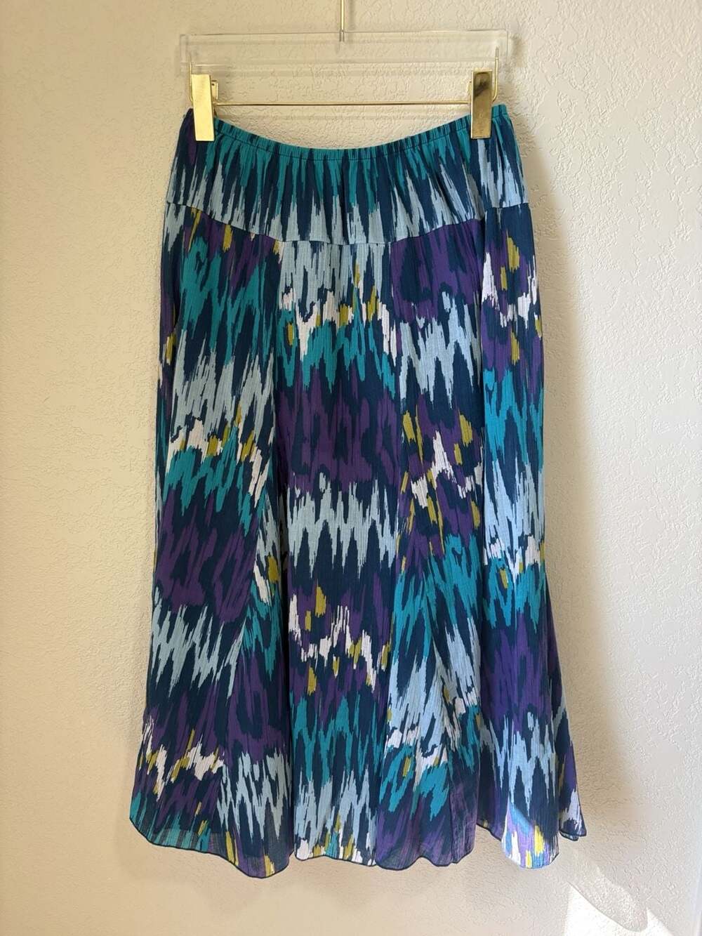 Ruby Rd. Skirt Size 10P Blue Teal Purple Ikat Print Cotton Midi